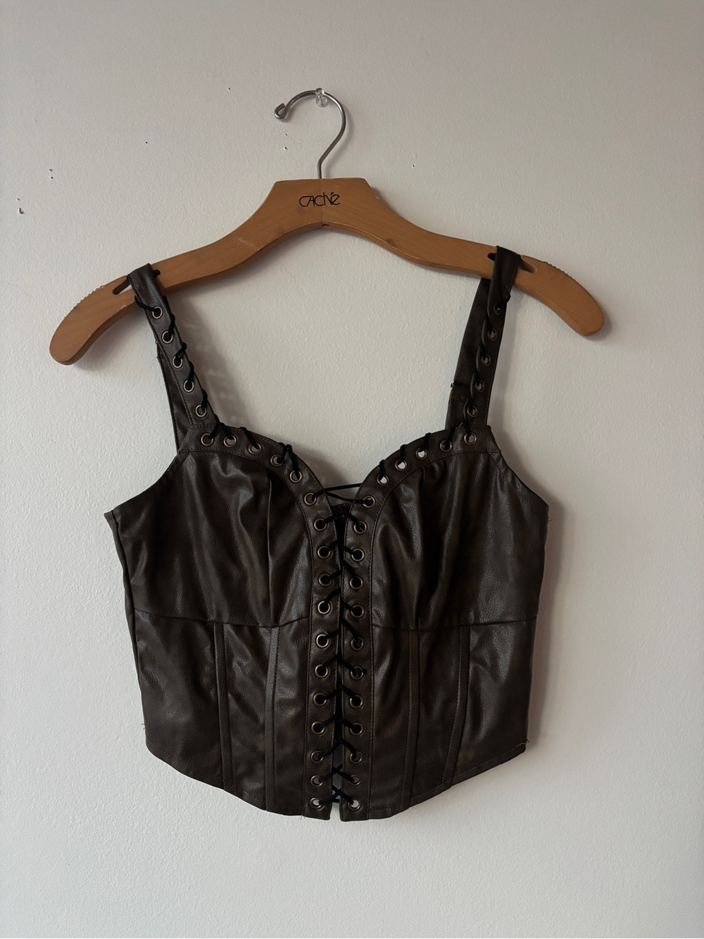 Windsor Brown Faux Leather Lace-Up Corset Tank